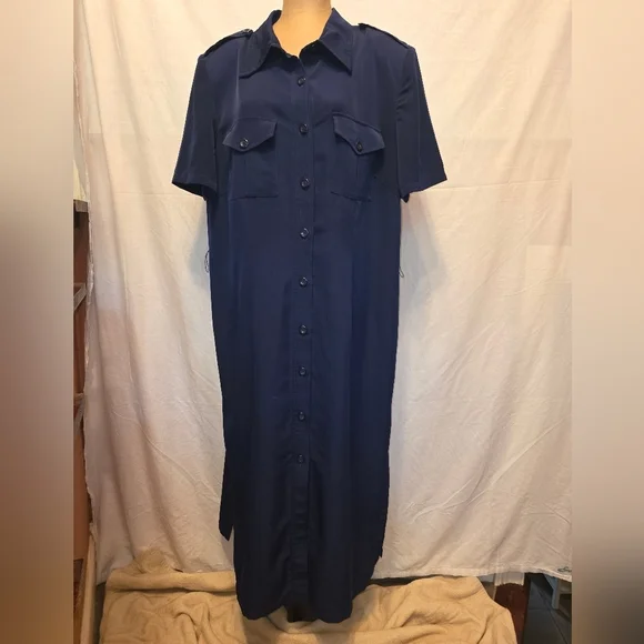 Navy Blue Belted Shirt Dress - Picture 12 of 12